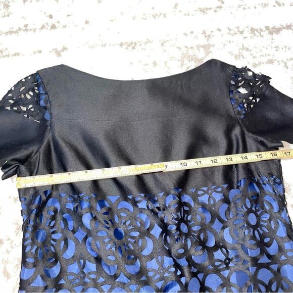 Muse Black Blue Laser Cut Eyelet Dress Size 6 black and navy blue sheath dress - Picture 11 of 16